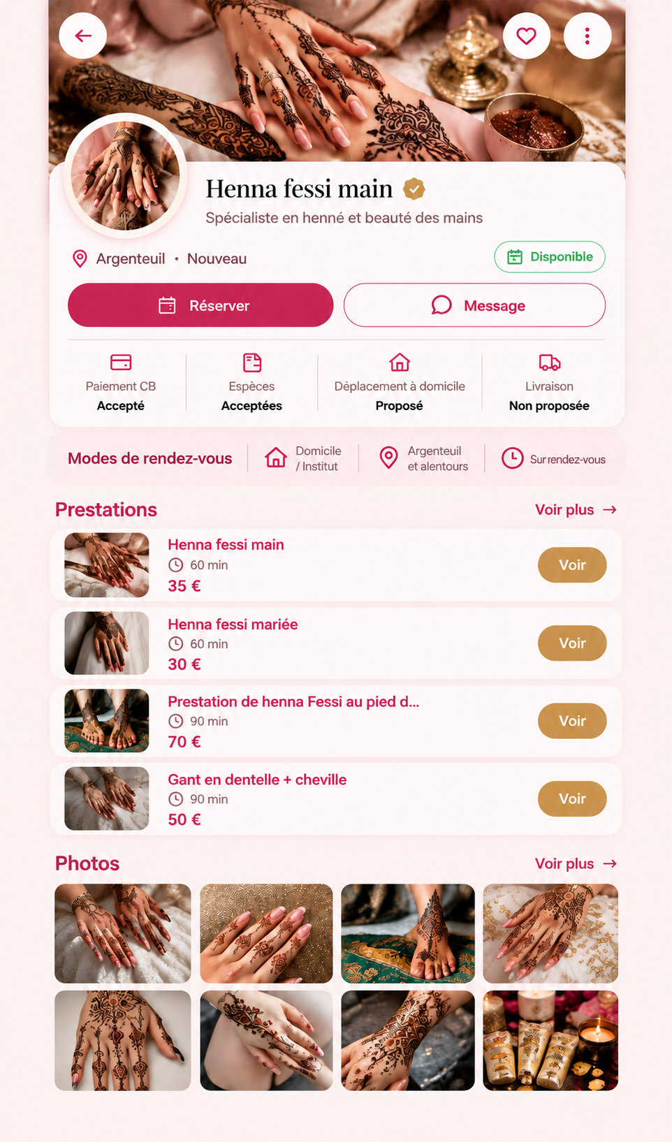 Profil de la prestataire Henna fessi main dans l’application This Glam